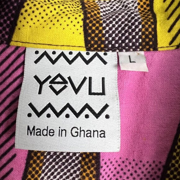 Yevu colorful button-down oversized top wide sleeve cotton stripe Ghana Africa L - Picture 7 of 8